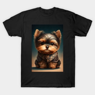 Super Cute Yorkshire Terrier Puppy Portrait Japanese Style T-Shirt